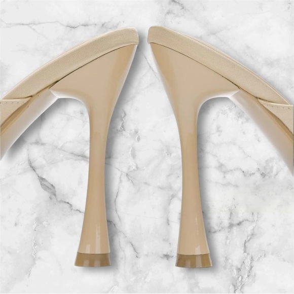 🆕Sexy Satin Stilettos Cream Mules with Rhinestone Embellishment - Picture 2 of 14